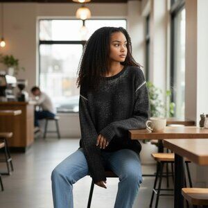 Lululemon Hazy Day Sweater Cashlu Crewneck Black/Alpine White Sz: M